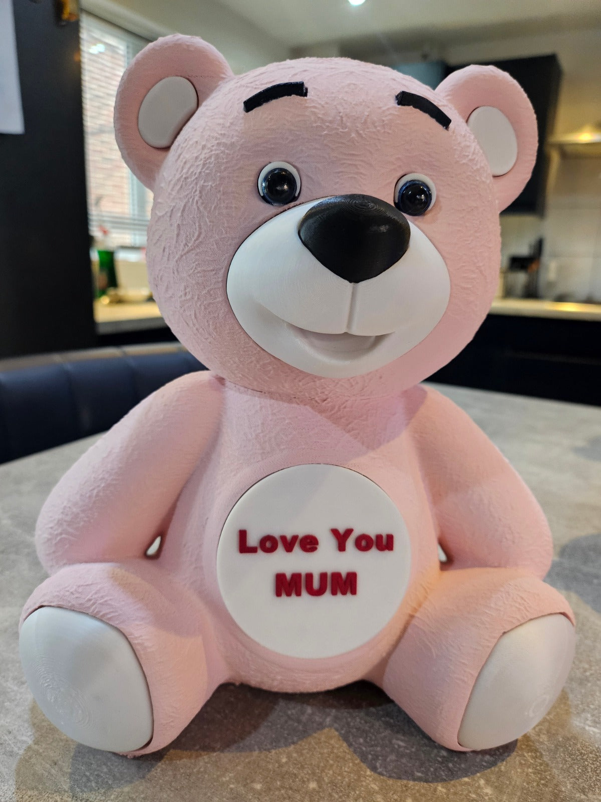 3D Printed Pink Heart Bear Figurine Cute Gift Decor