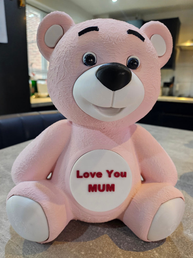 3D Printed Pink Heart Bear Figurine Cute Gift Decor