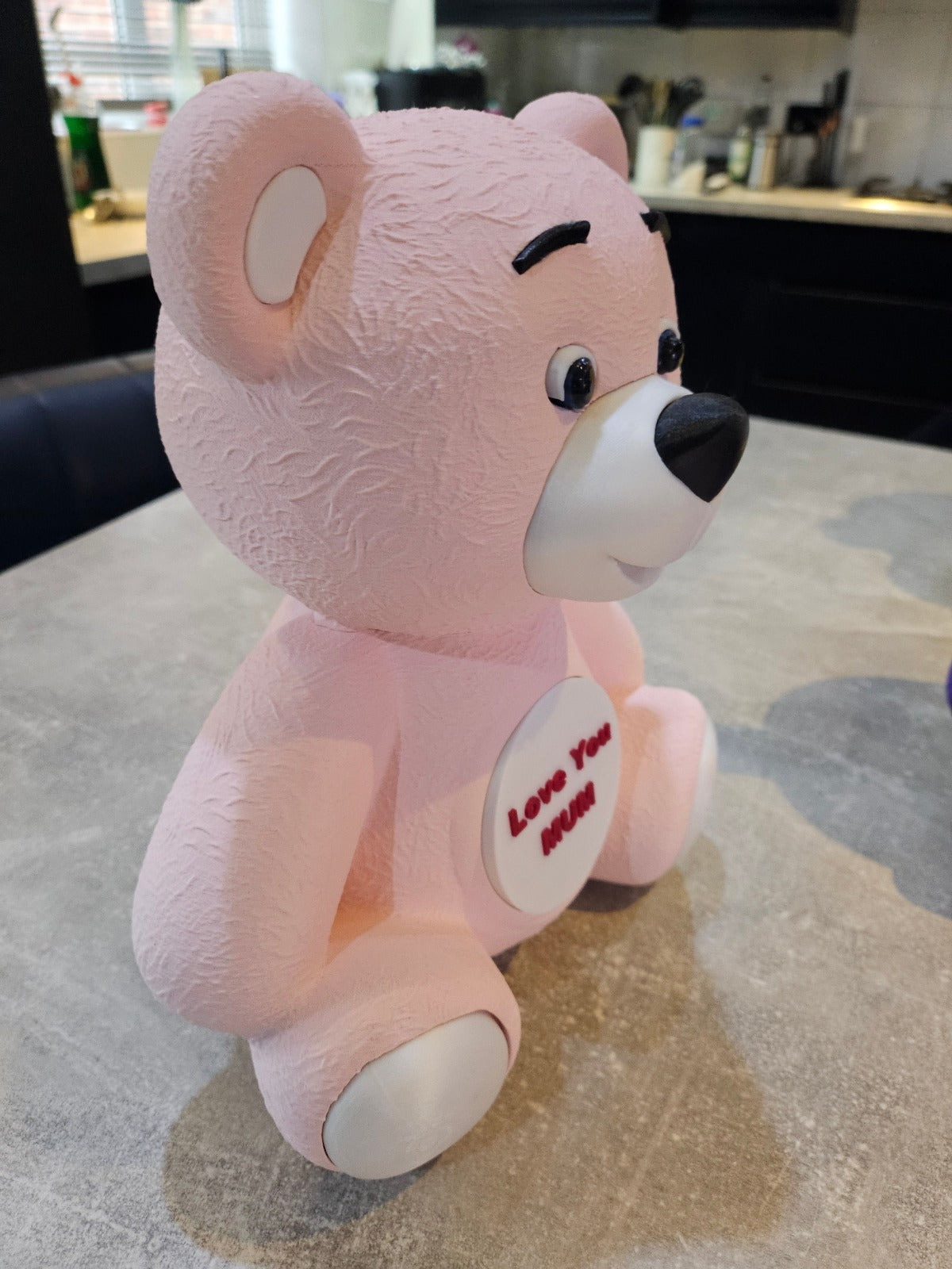 3D Printed Pink Heart Bear Figurine Cute Gift Decor