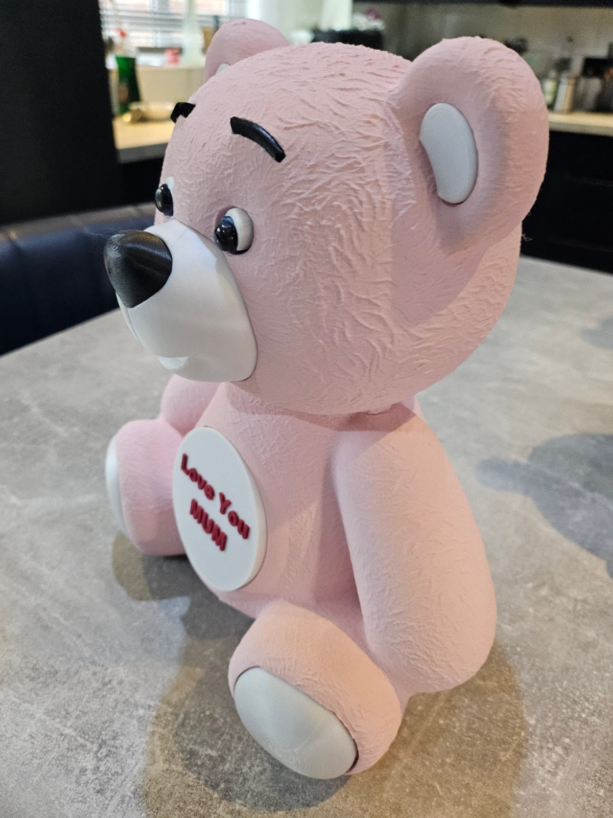 3D Printed Pink Heart Bear Figurine Cute Gift Decor