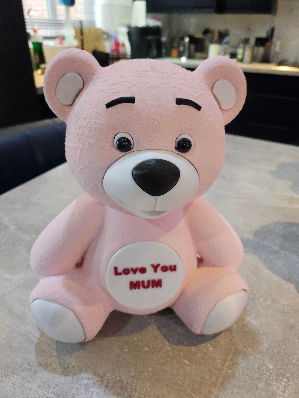 3D Printed Pink Heart Bear Figurine Cute Gift Decor