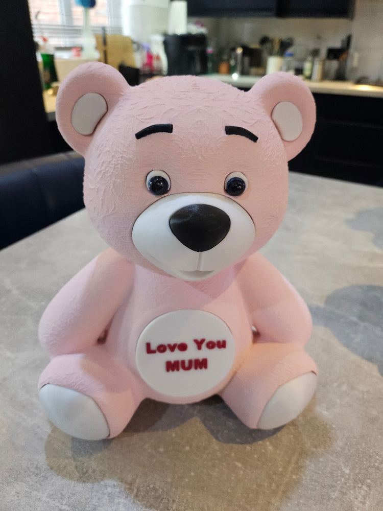3D Printed Pink Heart Bear Figurine Cute Gift Decor