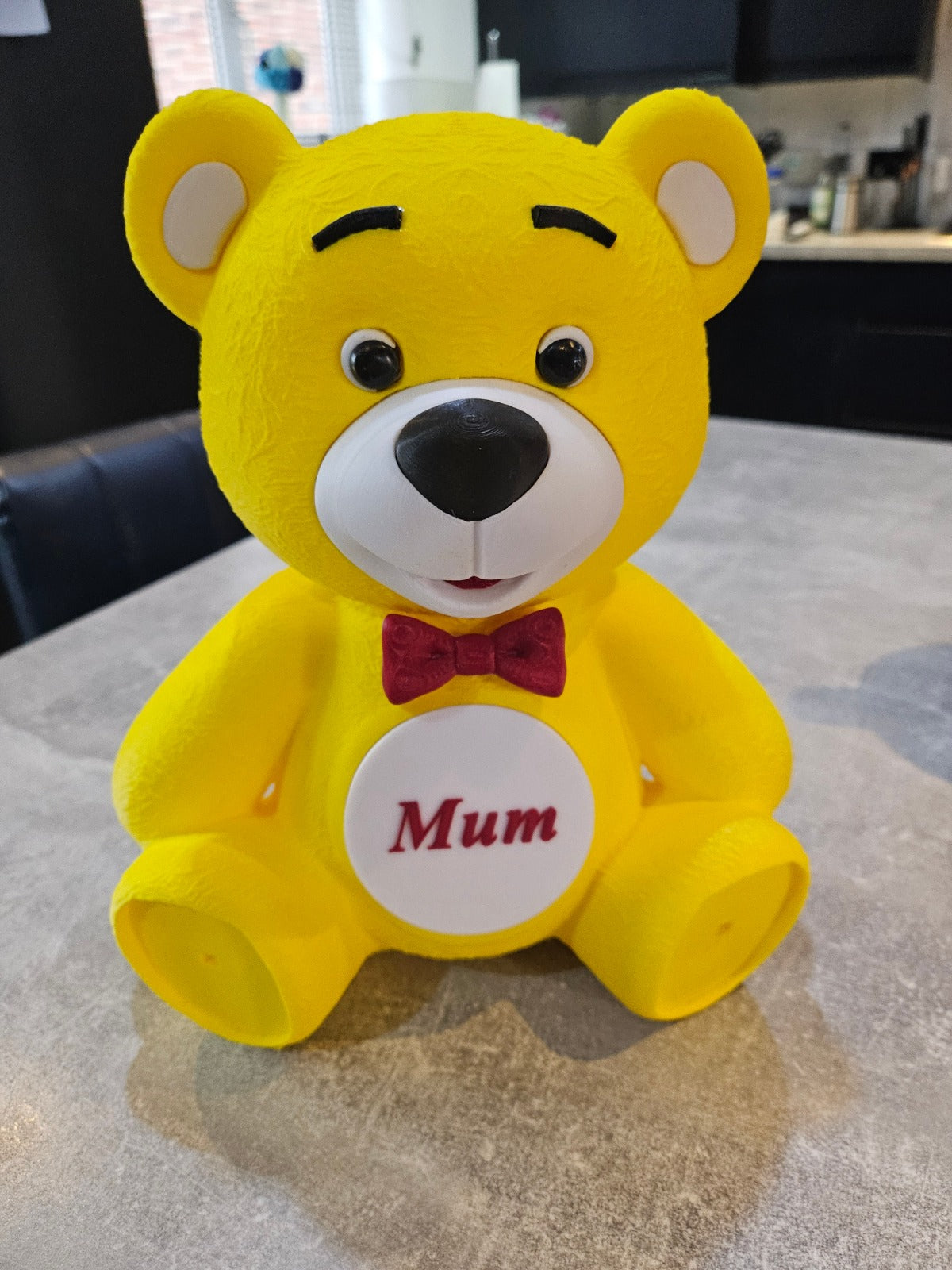 3D Printed Yellow Heart Bear Figurine Cute Gift Decor